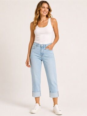 Dear John Blaire Straight Leg Jeans High Rise Light Wash 31x28 Ankle Raw Hem NWT